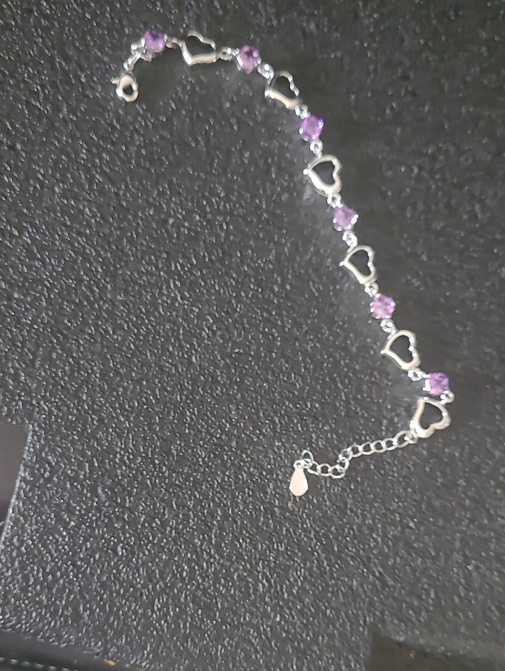 Silver Heart & Purple Crystal Bracelet - Women's Jewelry
